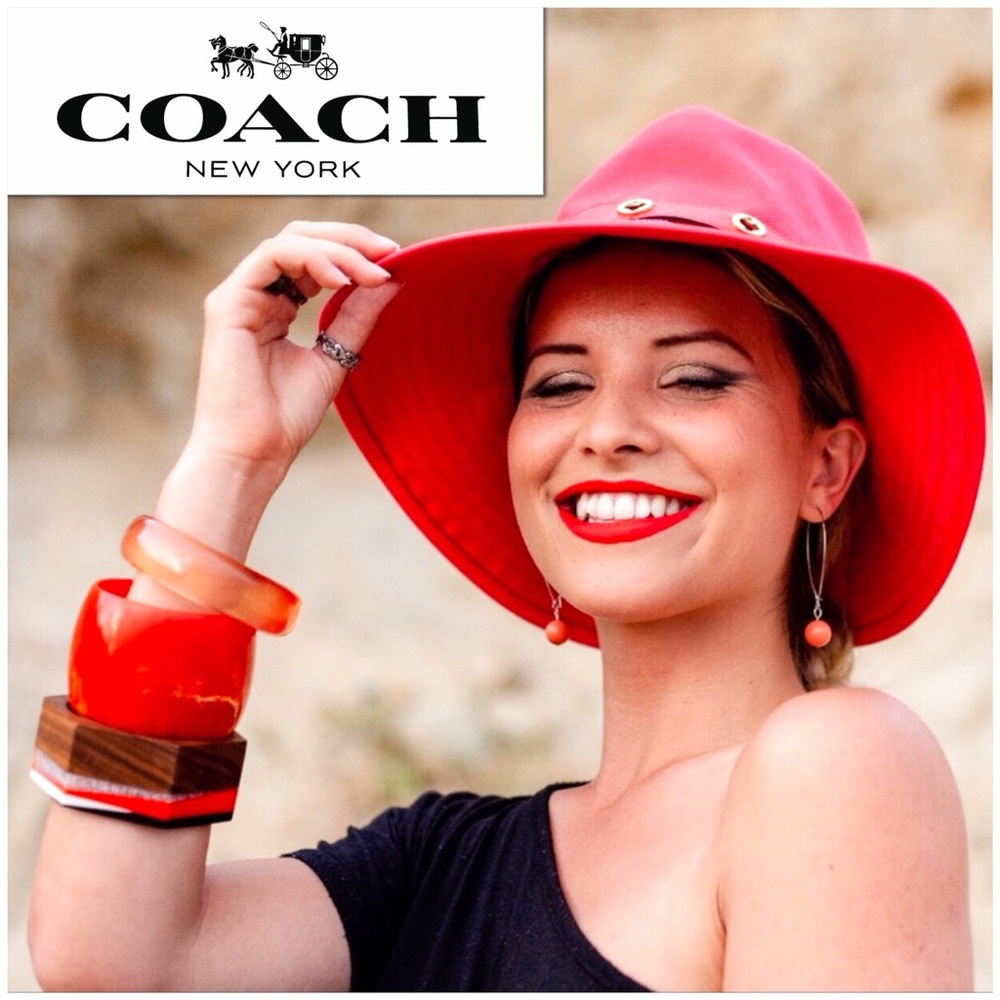 AUTHENTIC & RARE! Coach Hat Coral with Gold Detail